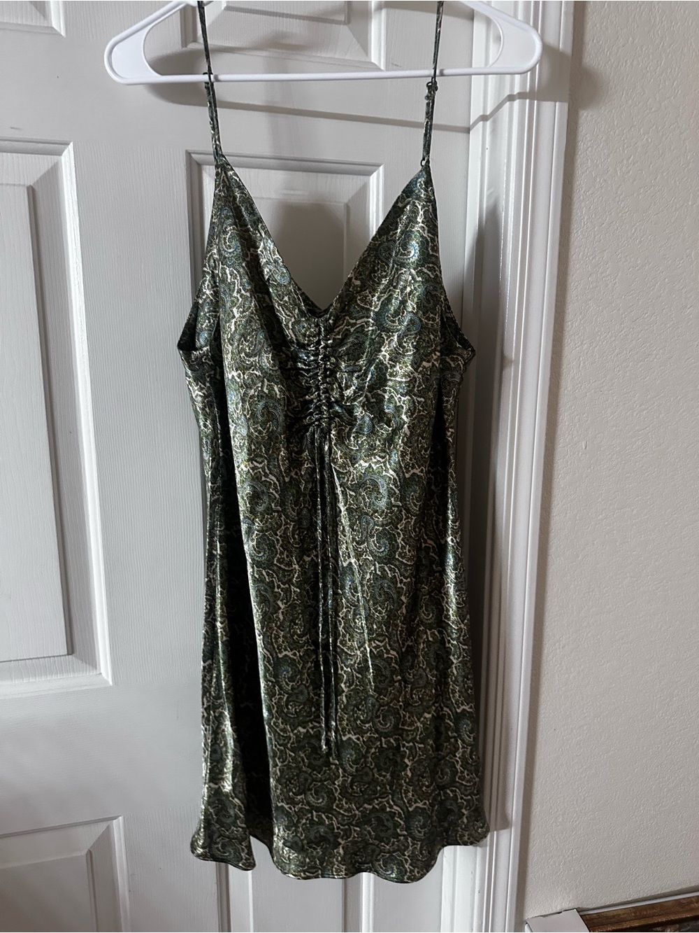 Zara Olive Paisley Satin Slip Dress